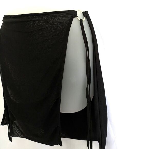 God Save Queens Kendall Black Sheer Mesh Mini Skirt XS High Slit See Thru - Picture 4 of 11